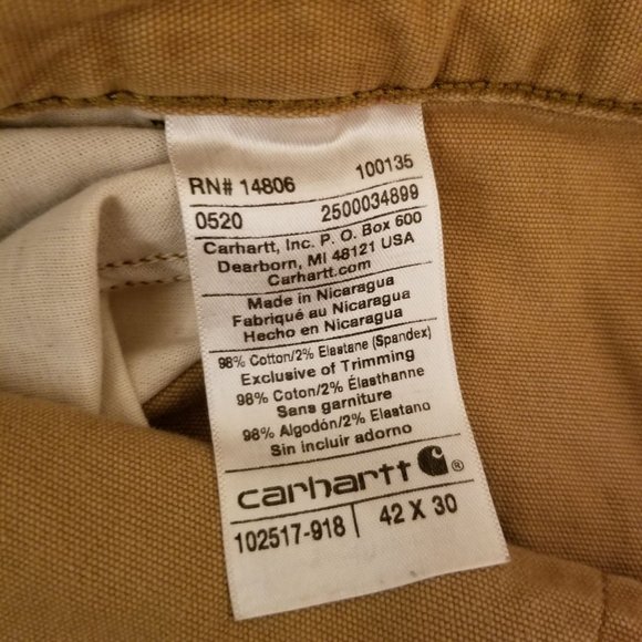 Carhartt 42x30 Relaxed Fit Pants 102517 918 Brown Rugged Flex Canvas Work - Picture 6 of 6